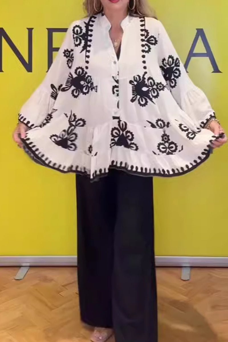 Bohemian Print Tiered Blouse