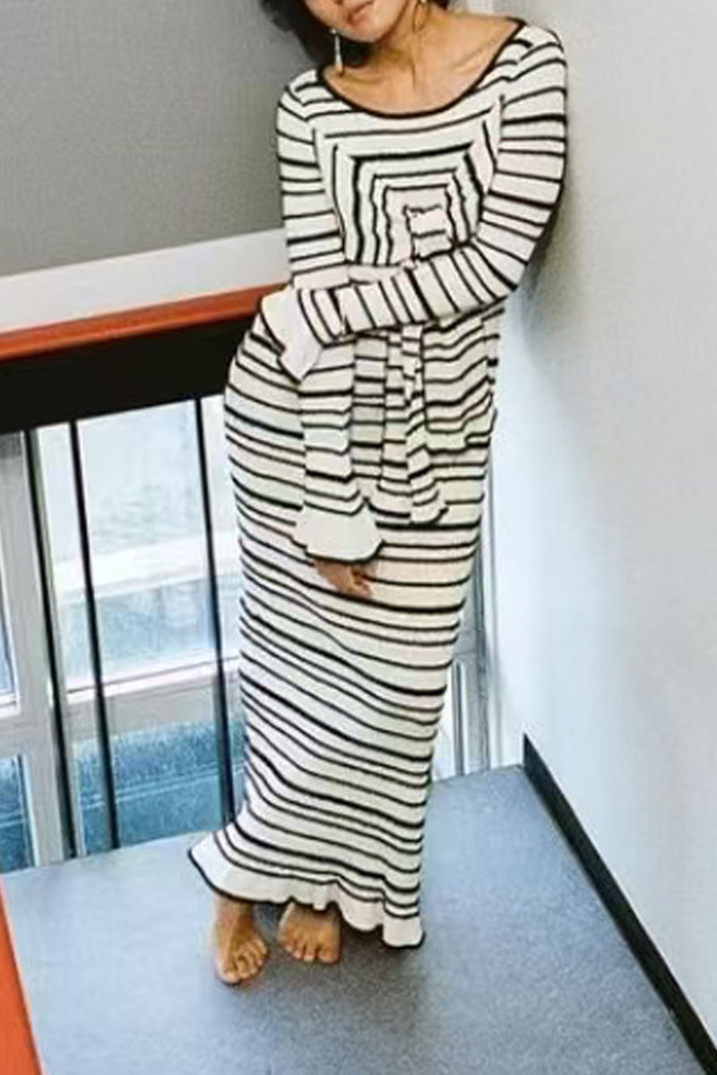 Bow Striped Knit Maxi Dress