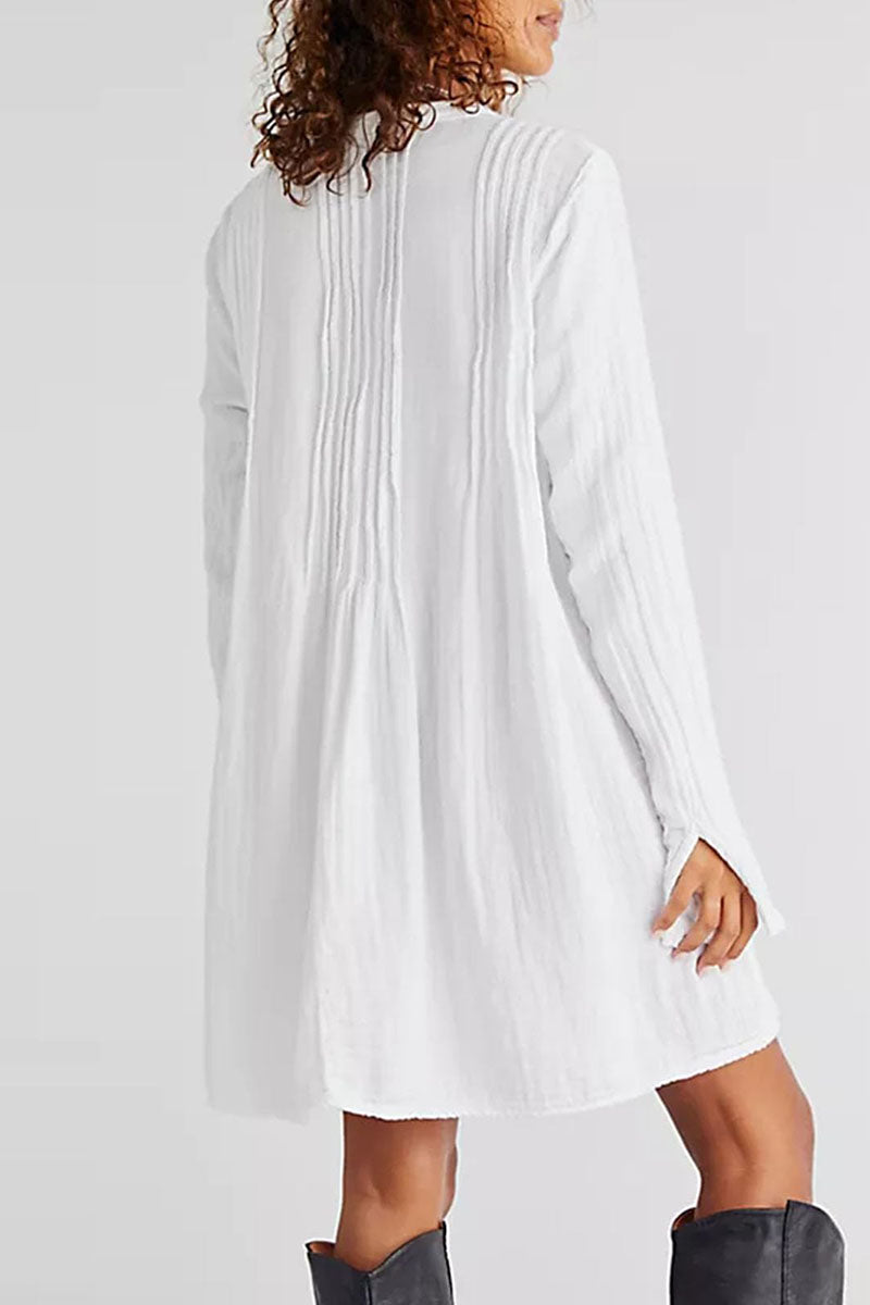Pintuck Detail Long Sleeve Mini Dress