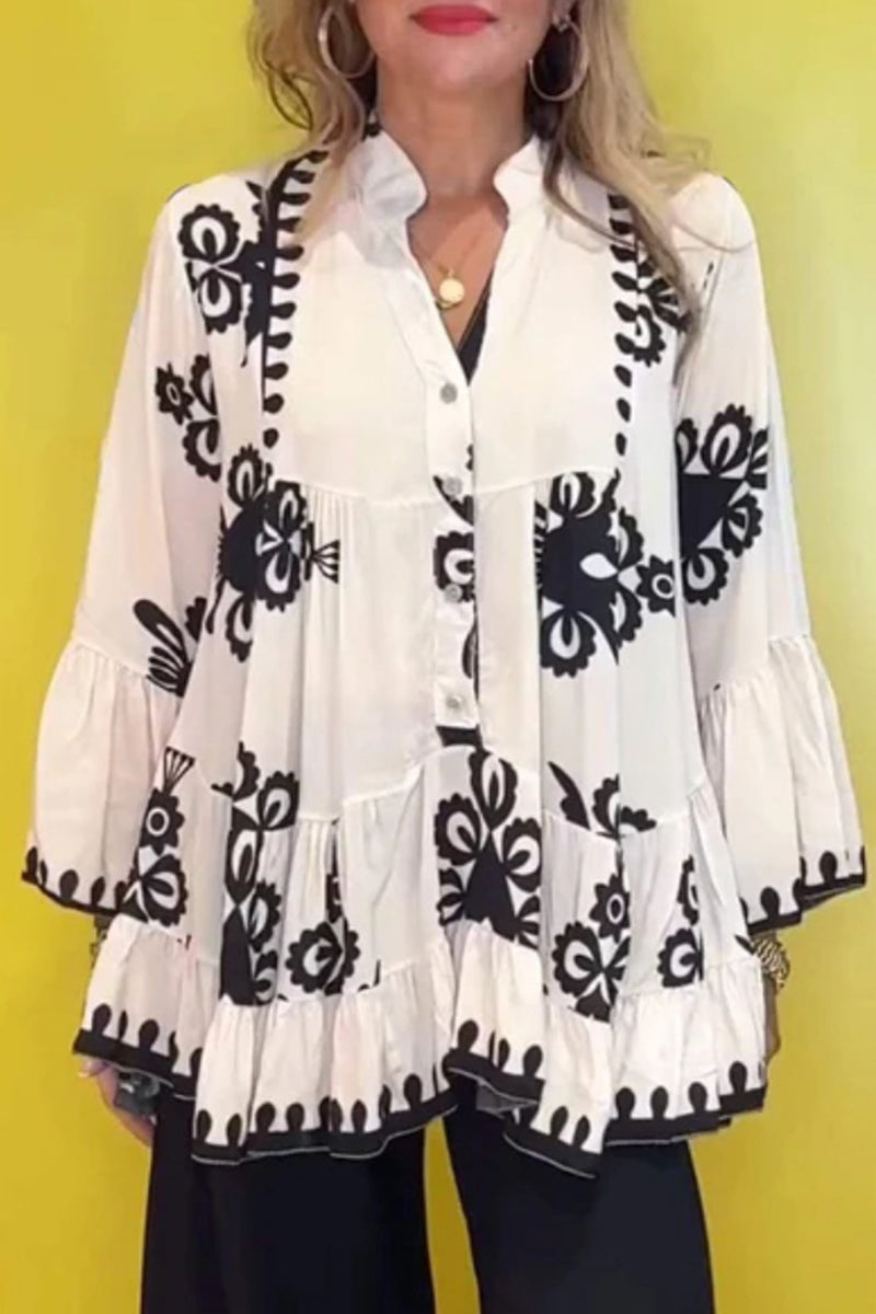 Bohemian Print Tiered Blouse