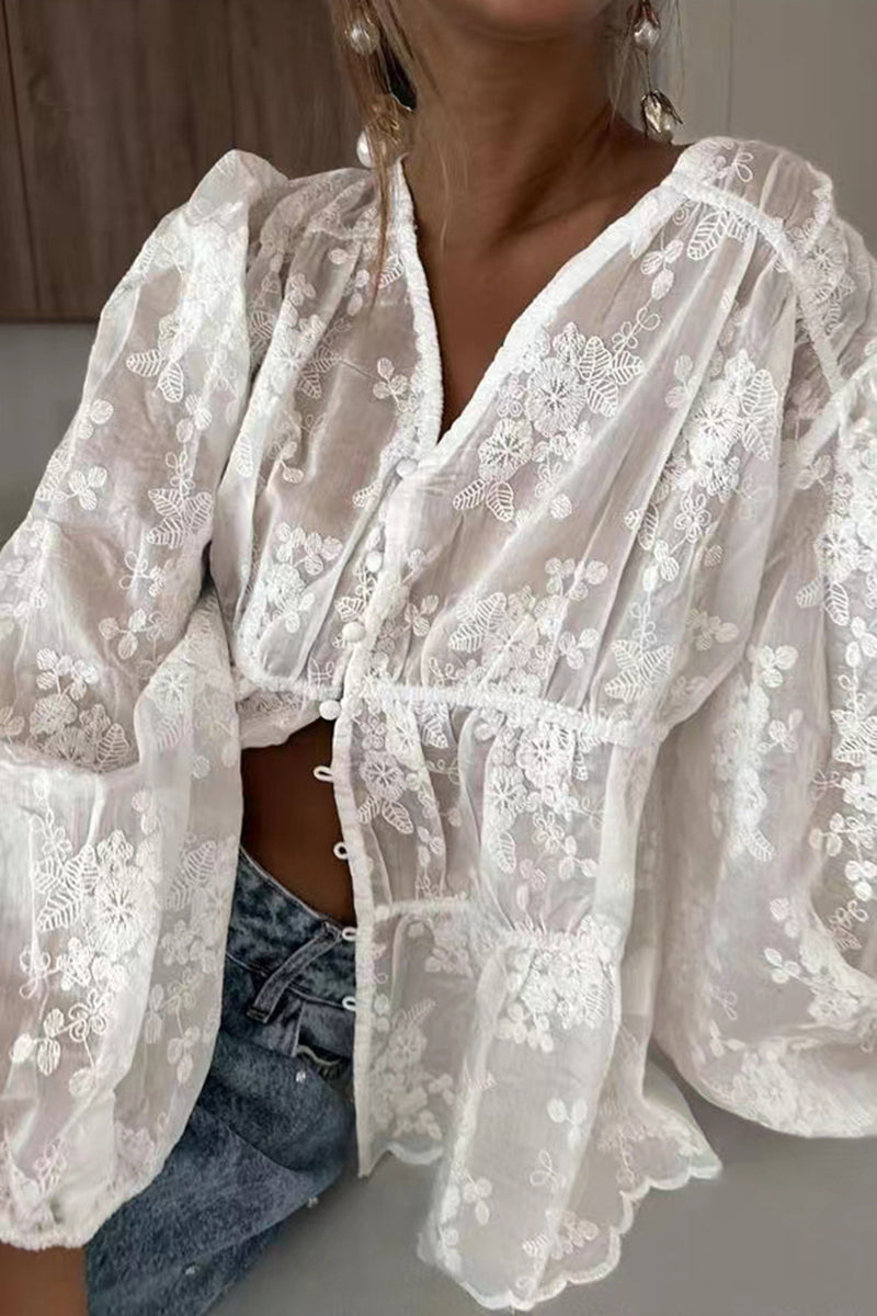 Bell Sleeve Sheer Blouse