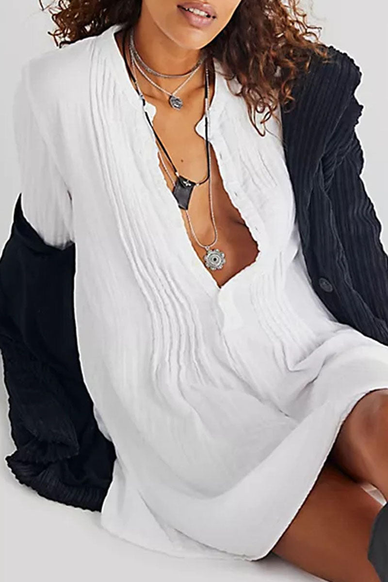 Pintuck Detail Long Sleeve Mini Dress