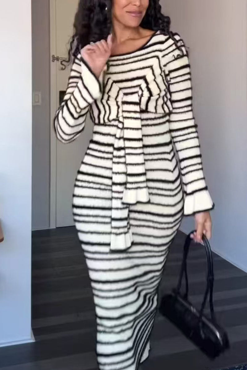 Bow Striped Knit Maxi Dress