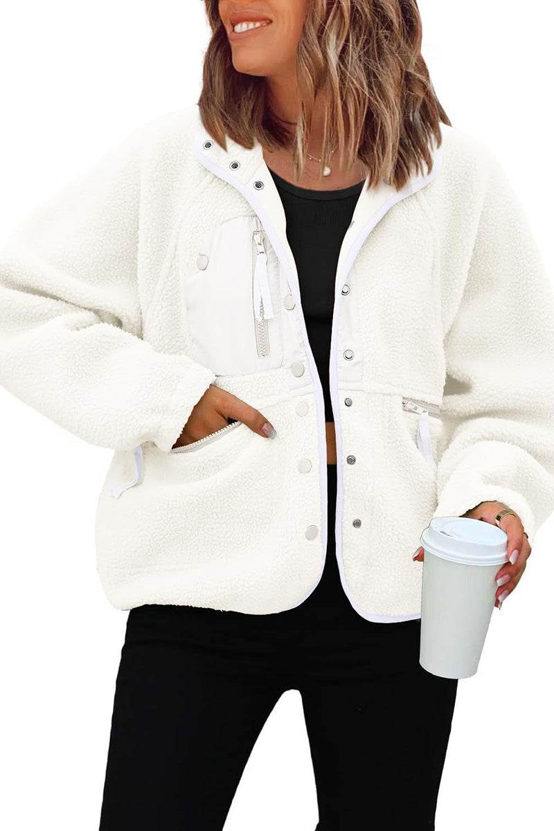 Buttoned Fleece Jacket with Pockets