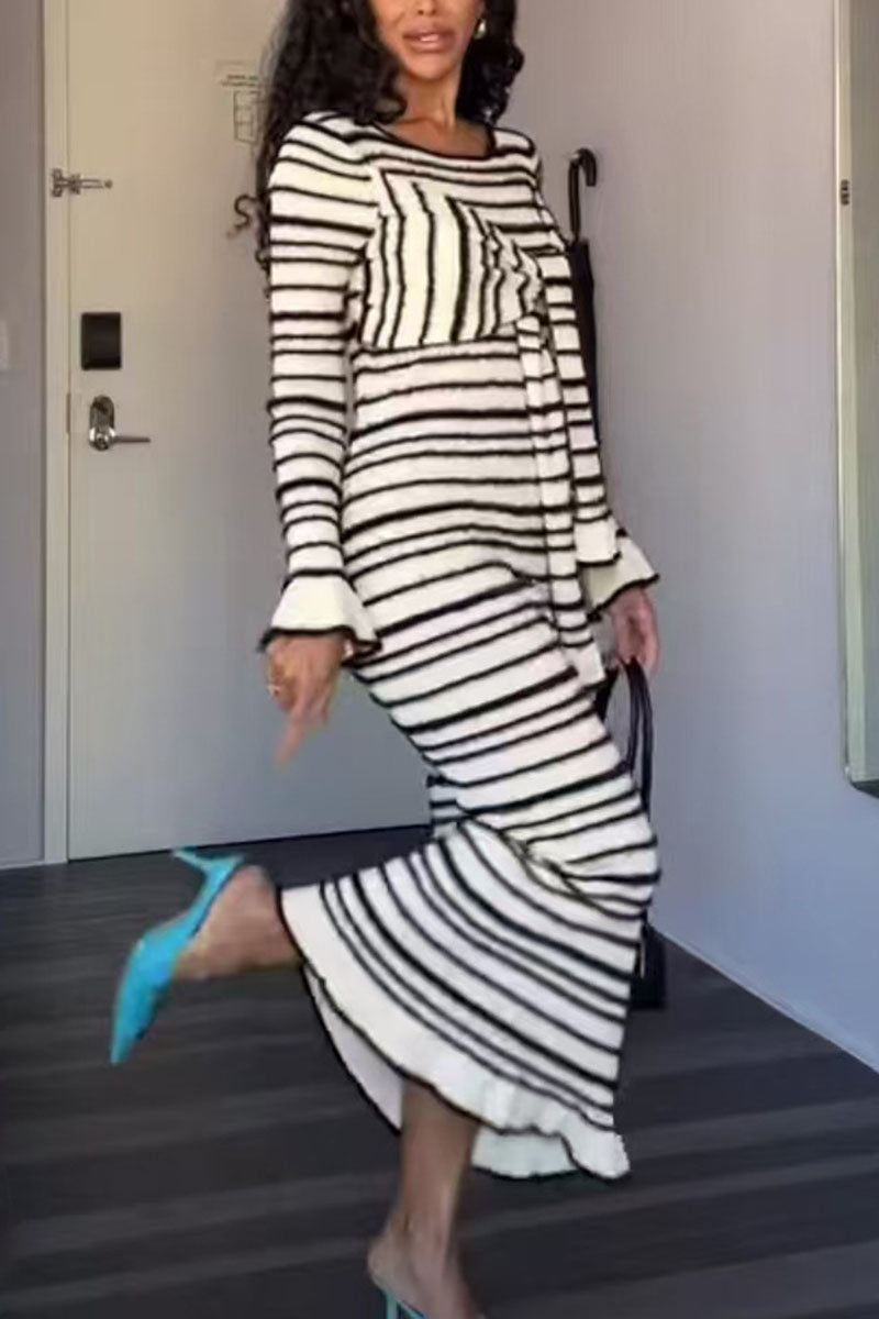 Bow Striped Knit Maxi Dress