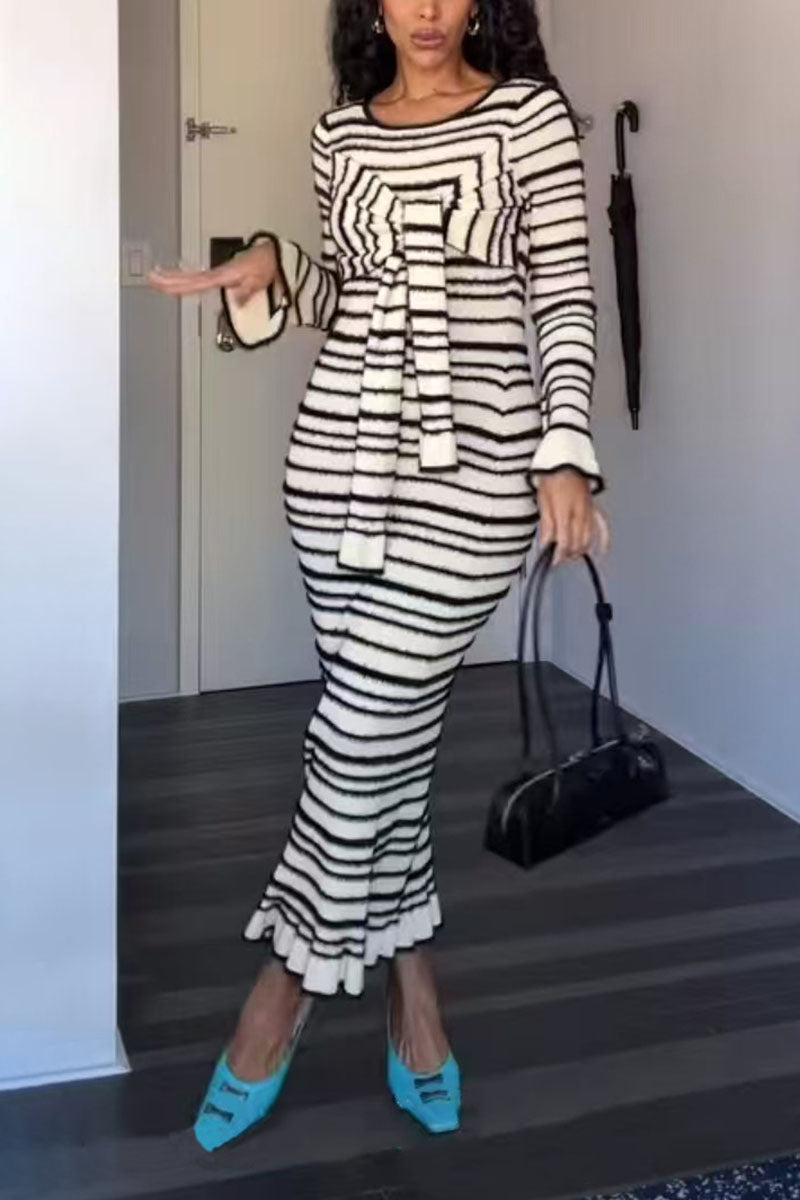 Bow Striped Knit Maxi Dress