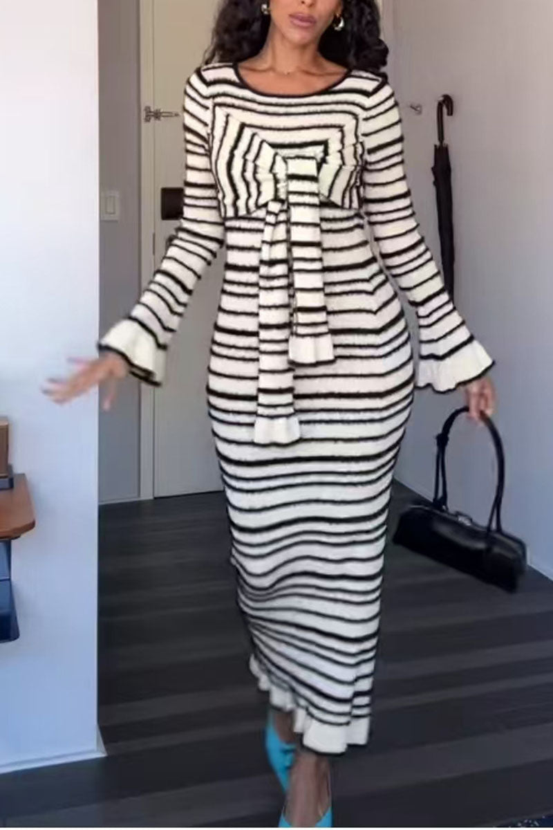 Bow Striped Knit Maxi Dress