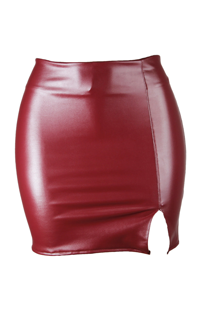 Back Zipper Faux Leather Mini Skirt