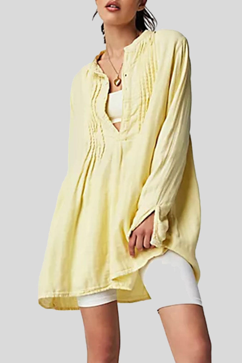 Pintuck Detail Long Sleeve Mini Dress