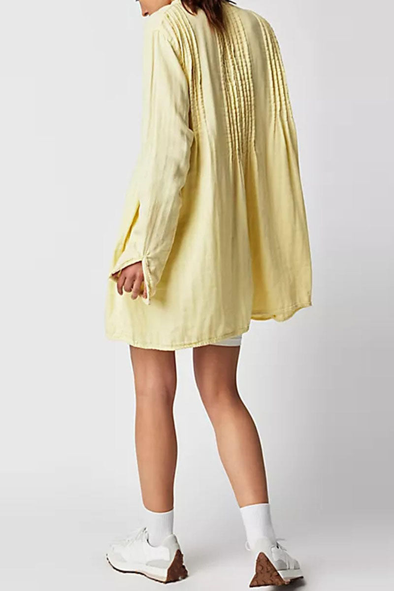 Pintuck Detail Long Sleeve Mini Dress