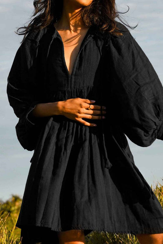 Balloon Sleeve V-Neck Dress