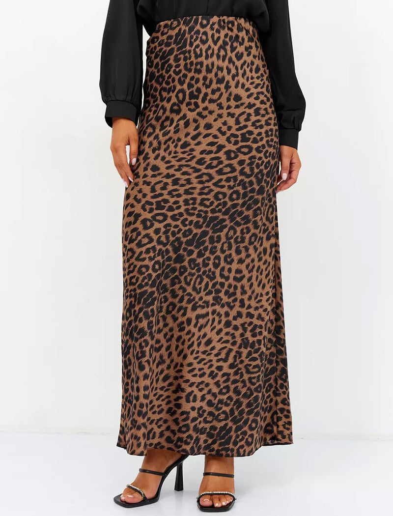 Satin Leopard Print Skirt