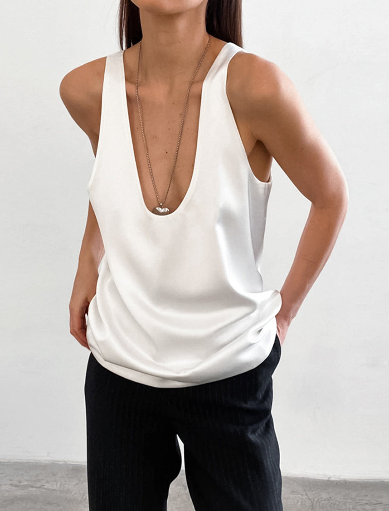 Satin U-neck Tank Top