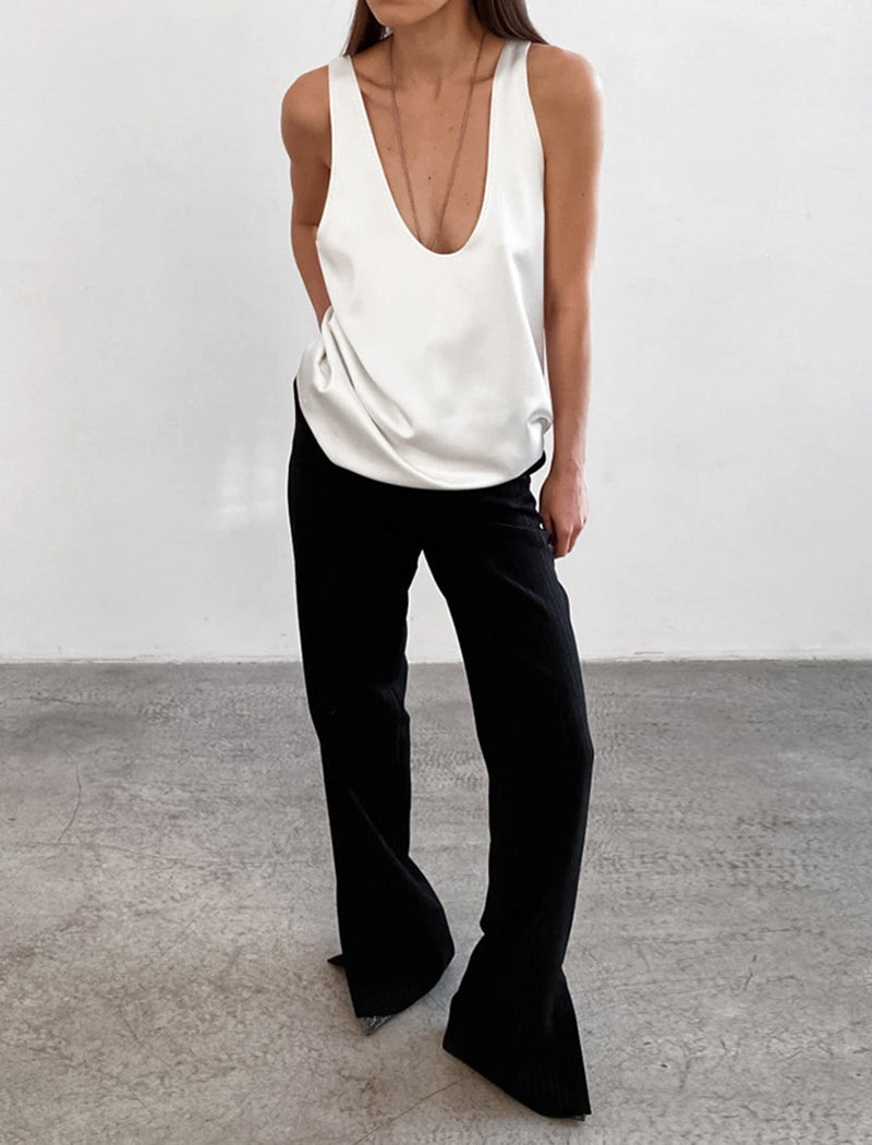 Satin U-neck Tank Top