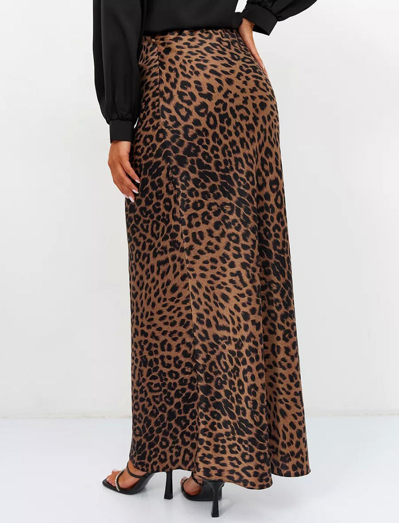 Satin Leopard Print Skirt