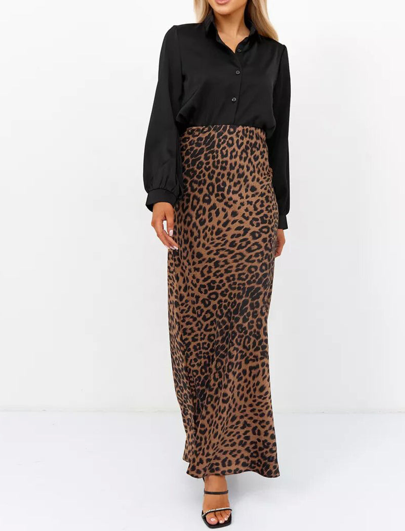 Satin Leopard Print Skirt