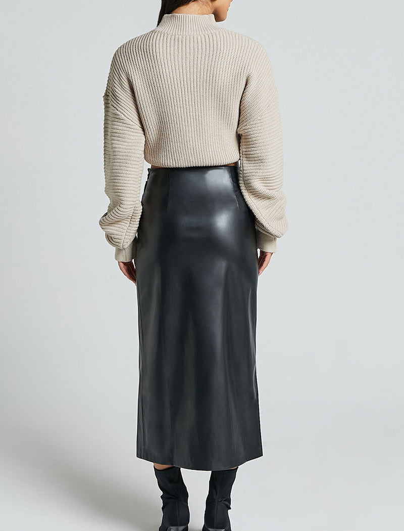 Faux Leather Skirt with Side Slit