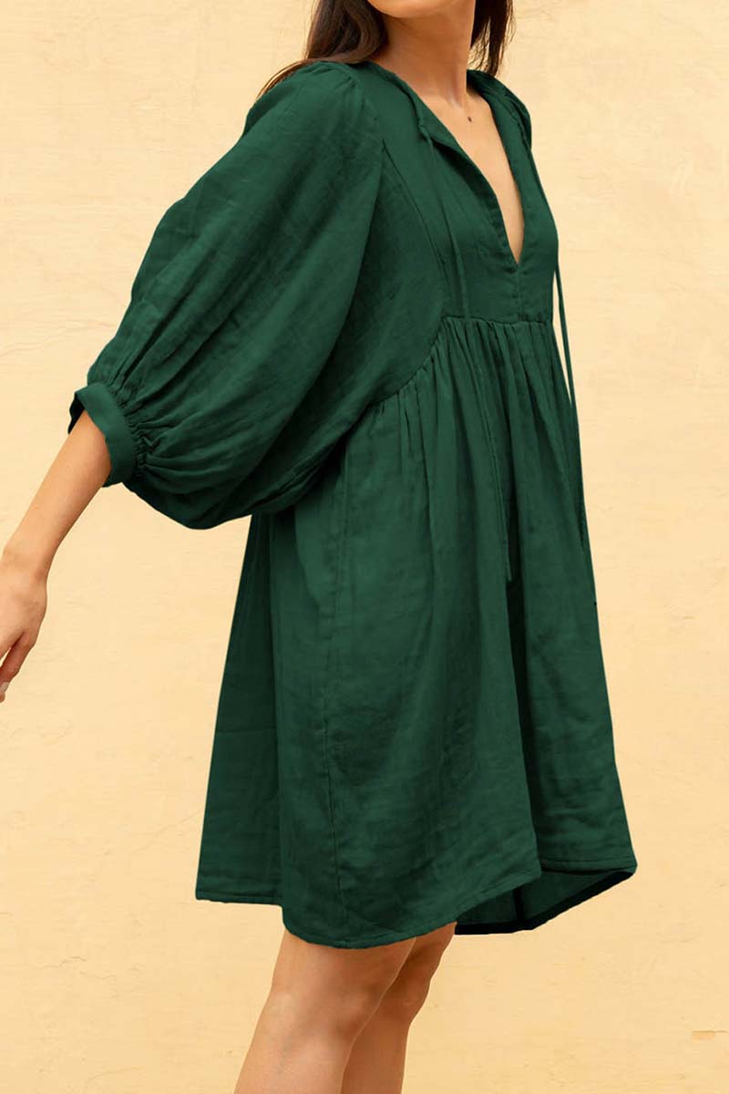 Balloon Sleeve V-Neck Dress