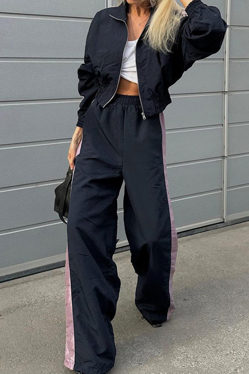 Contrast Panel Cropped Tracksuit Set