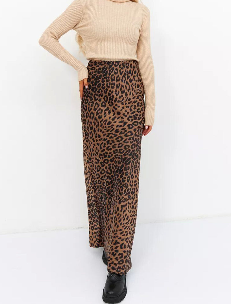 Satin Leopard Print Skirt