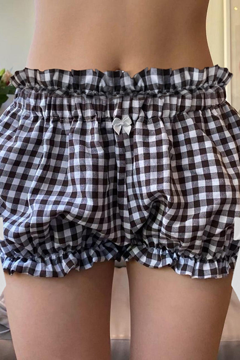 Gingham Shorts with Ruffle Hem