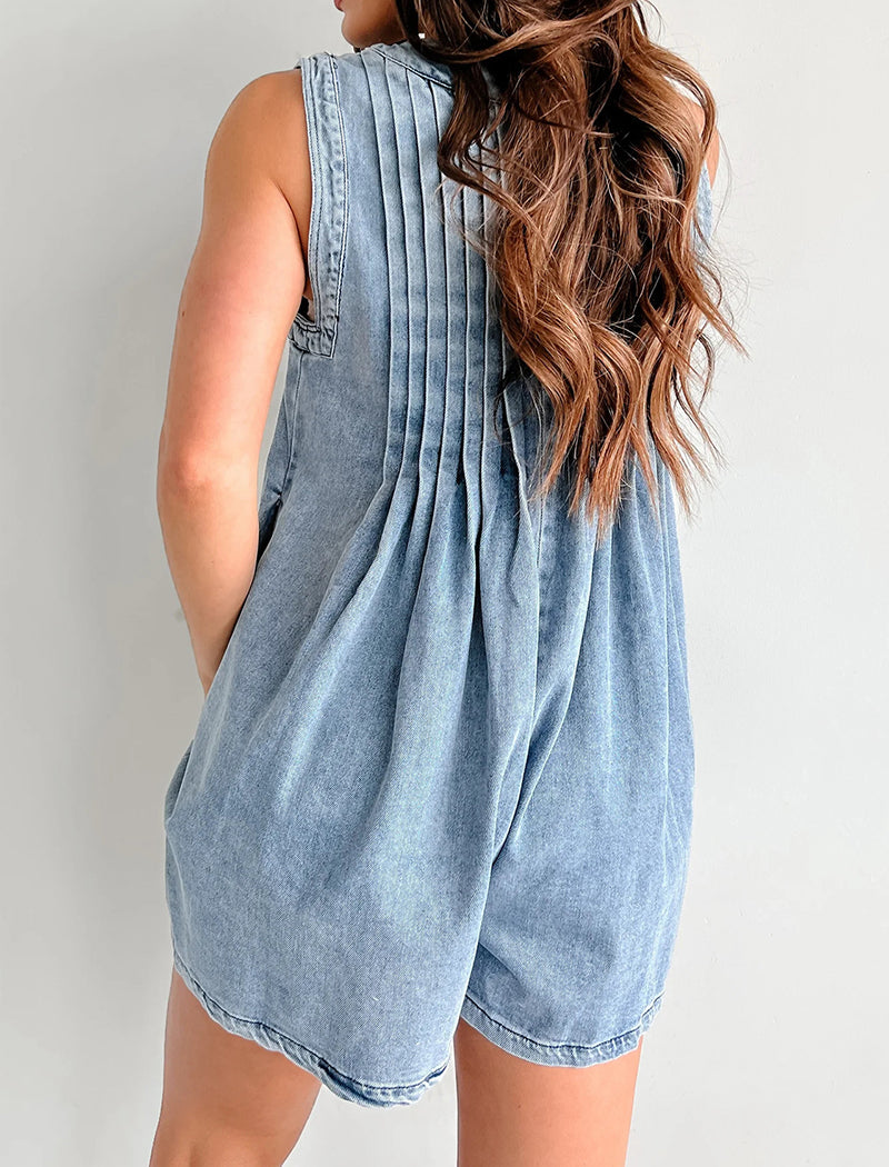 Sleeveless Tie-Front Denim Romper