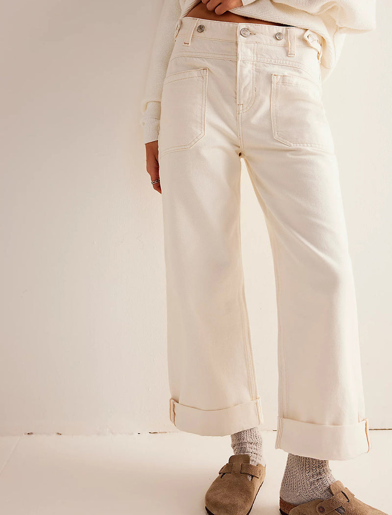 Buttoned Straight-Leg Denim Pants