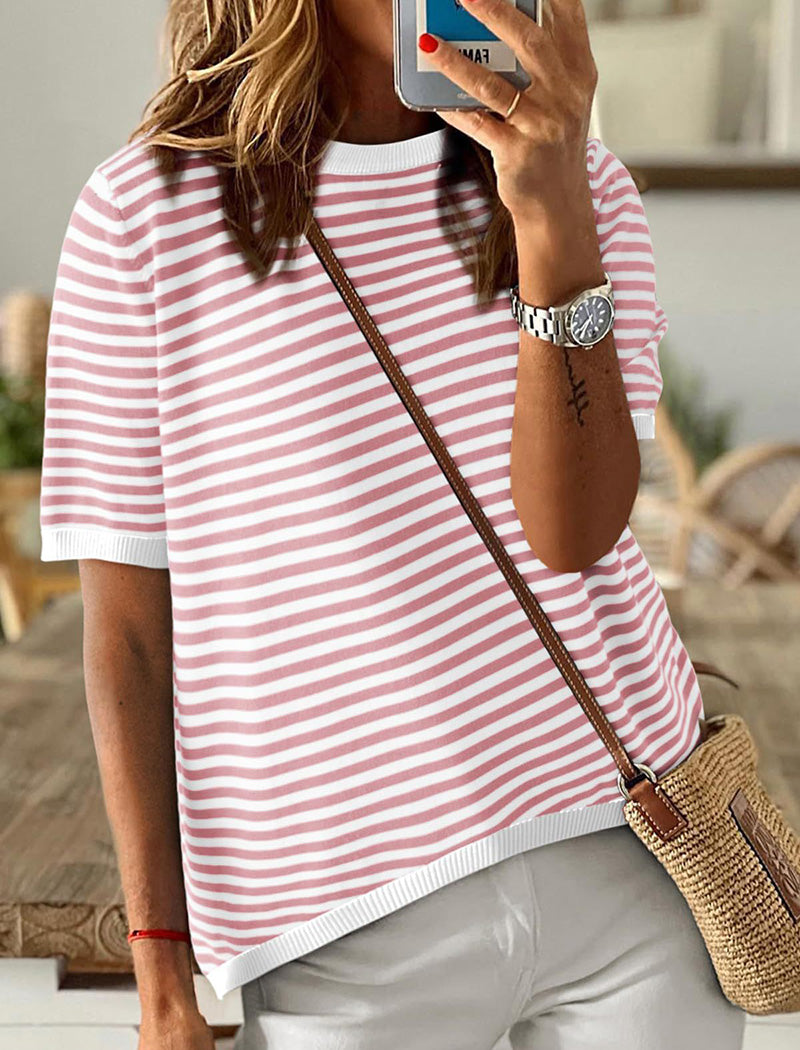 Striped Short Sleeve Sweater