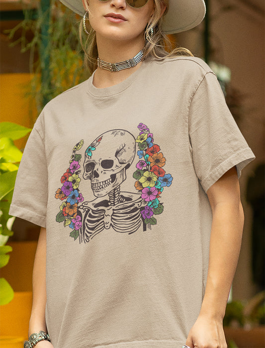 Skeleton and Flowers Graphic Tee