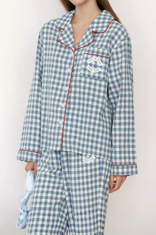 Gingham Button-Up Pajama Set