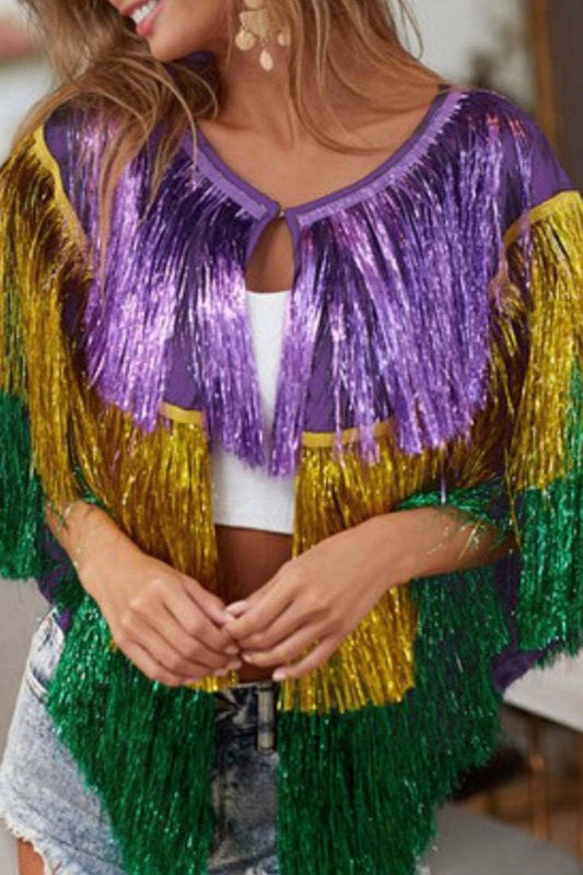 Colorful Fringe Poncho Top