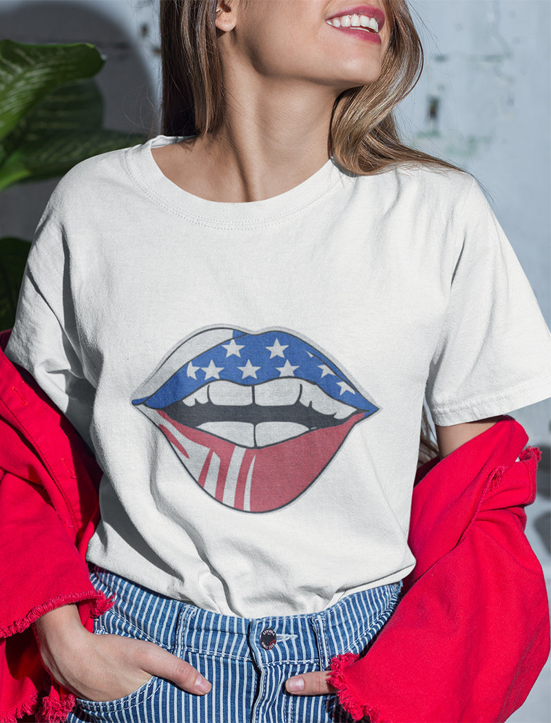 Flag Print Lips Graphic Tee