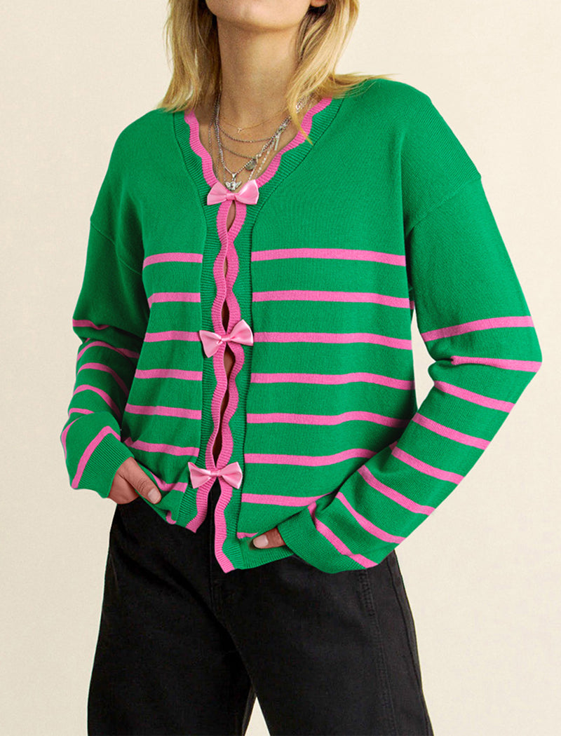 Striped Bow Knit Sweater