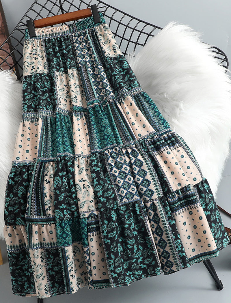 Patchwork Bohemian Print Skirt