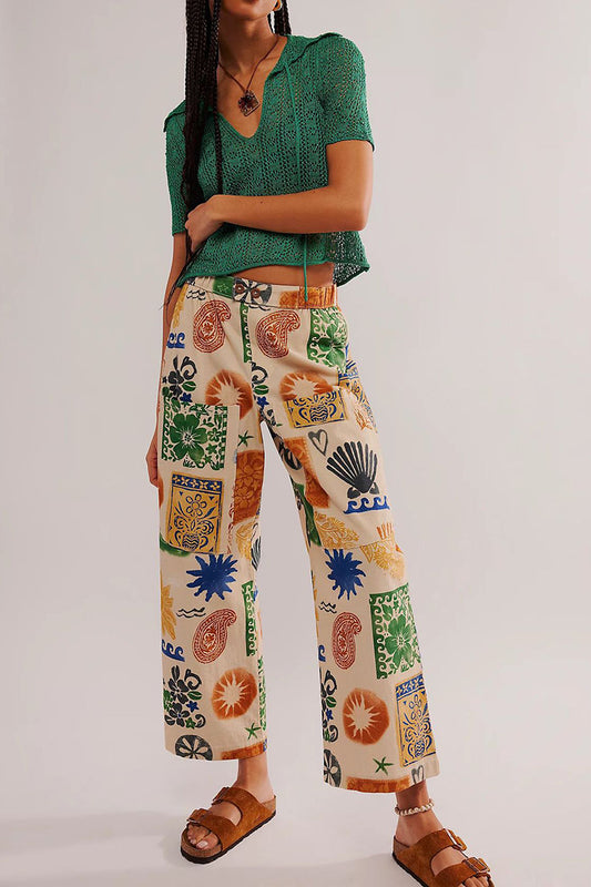 Printed Wide-Leg Pants