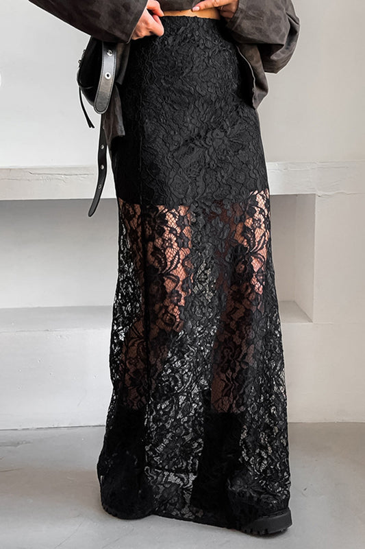 Lace Overlay Maxi Skirt