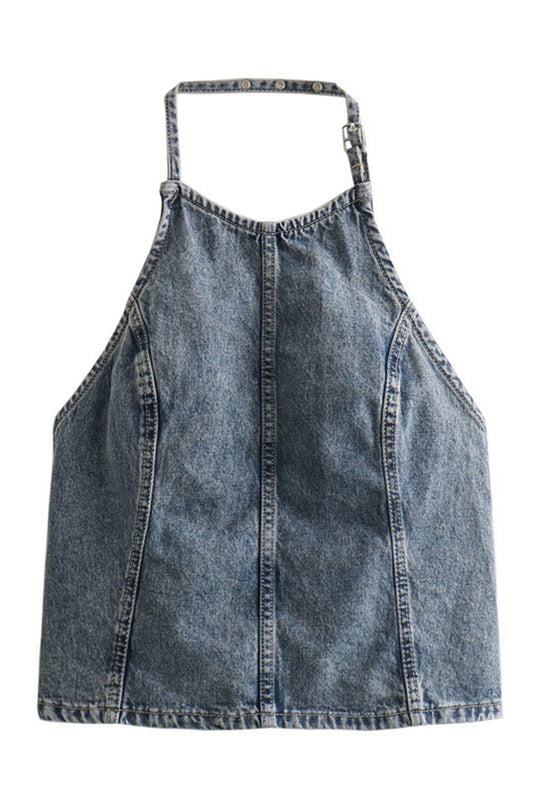 Denim Halter Backless Top