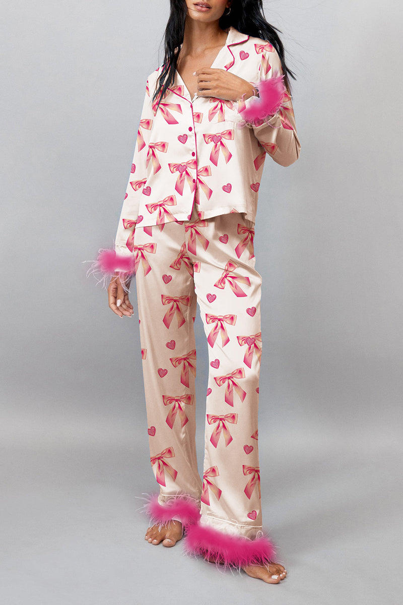 Feather Trim Pajama Set