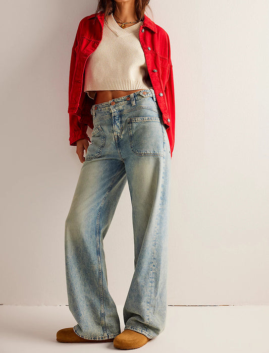 Buttoned Straight-Leg Denim Pants