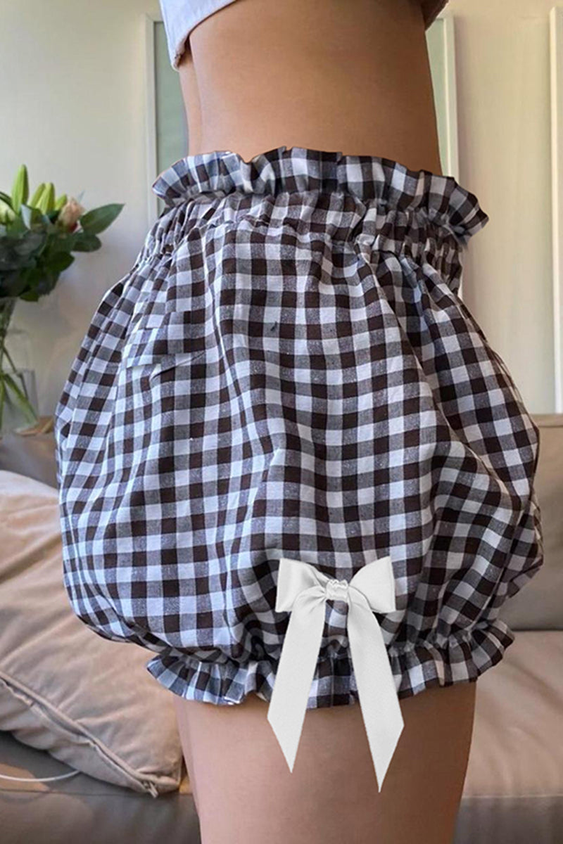 Gingham Shorts with Ruffle Hem