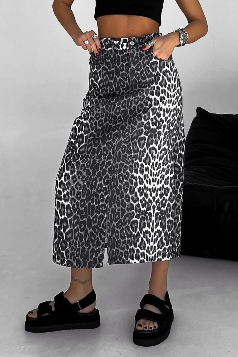 Leopard Print Midi Skirt