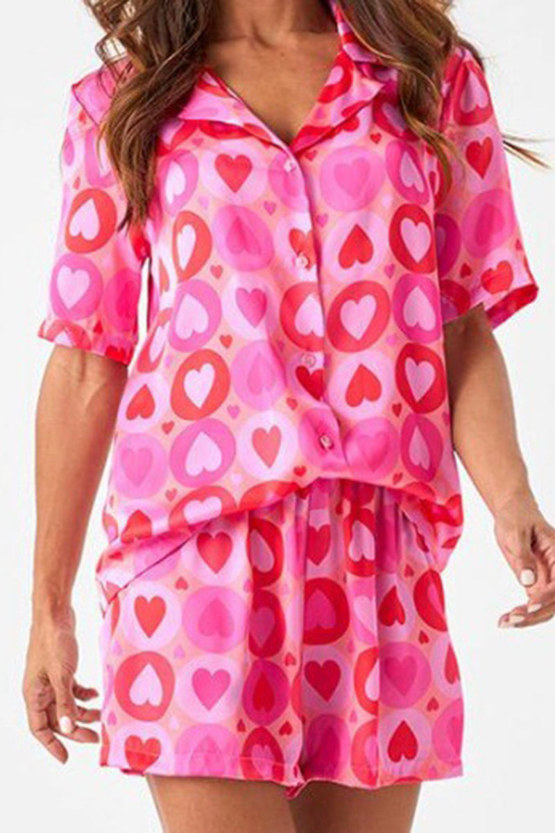 Heart Print Button-Up Pajama Set