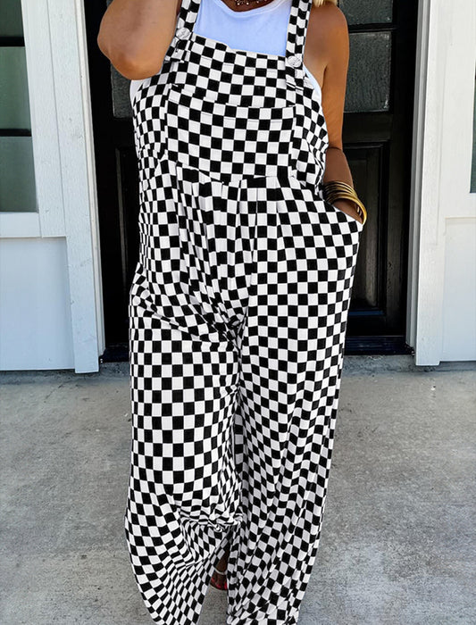 Plaid Print Jumpsuit with Pockets