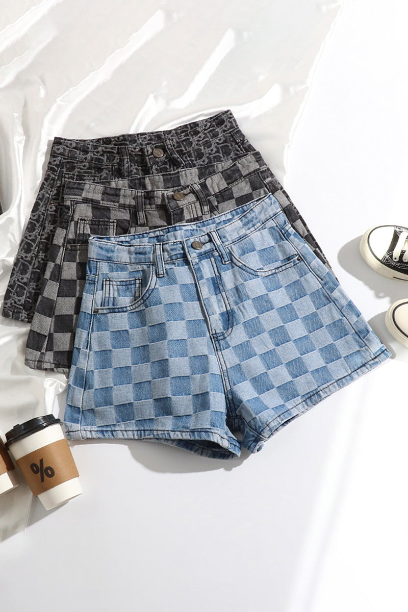 Checkered High-Waist Shorts