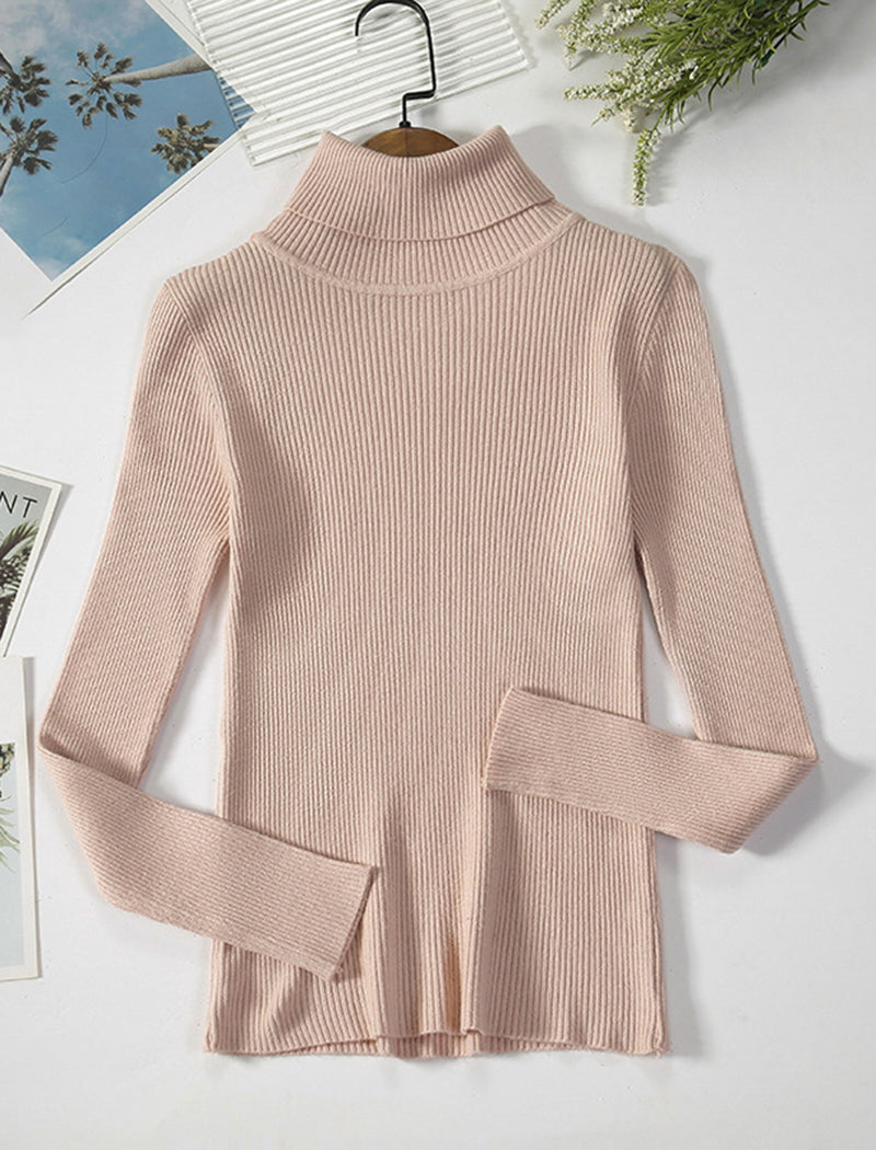 Solid Turtleneck Long Sleeve Knit Top