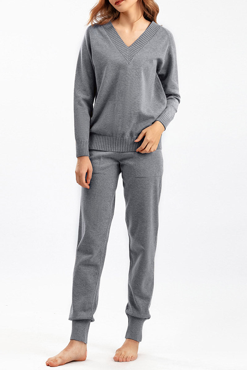 V-Neck Knit Sweater and Jogger Set