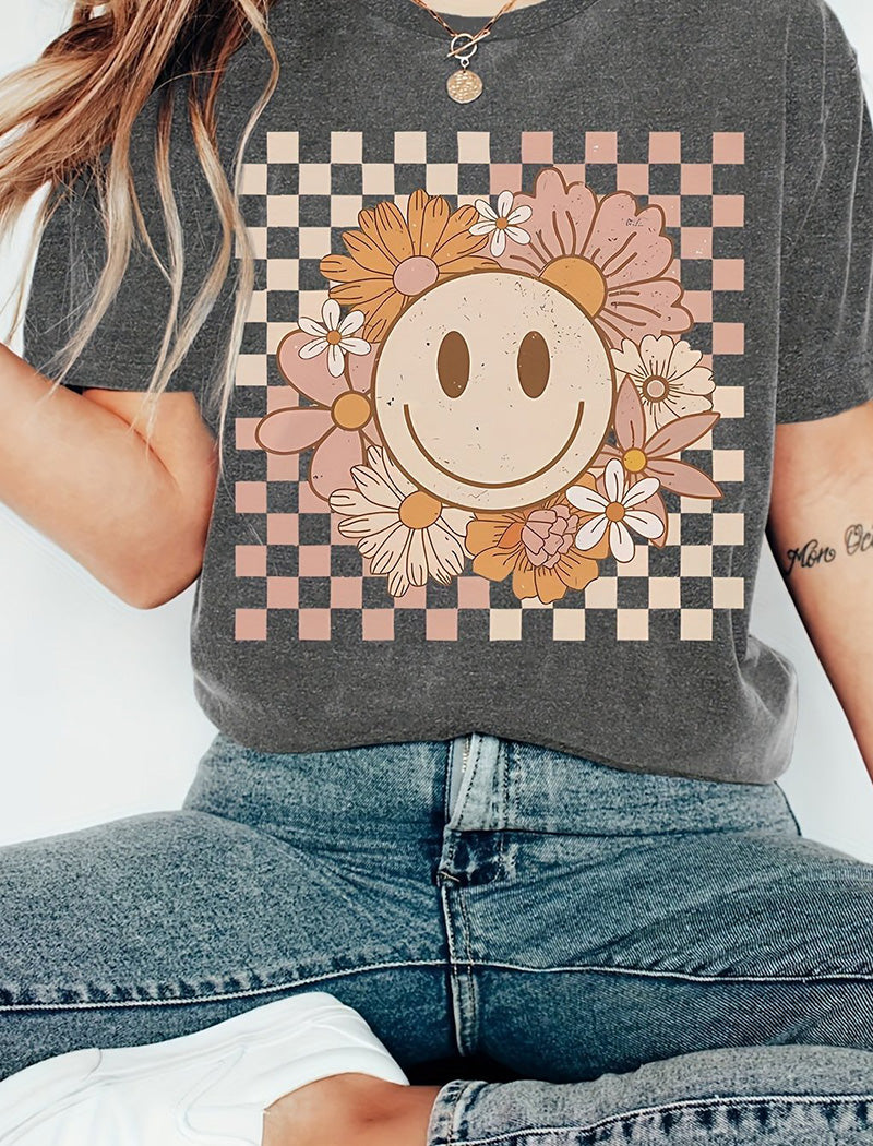 Floral Smiley Face Graphic Tee