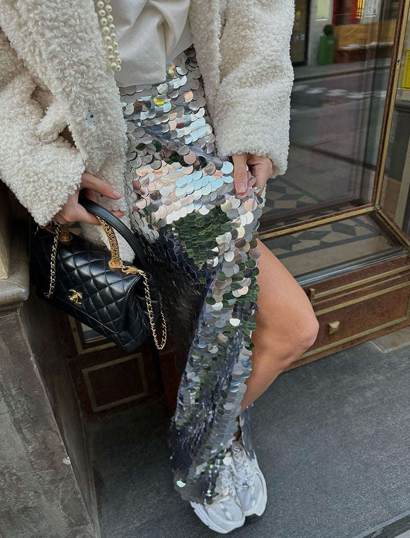 Sequin Slit Skirt