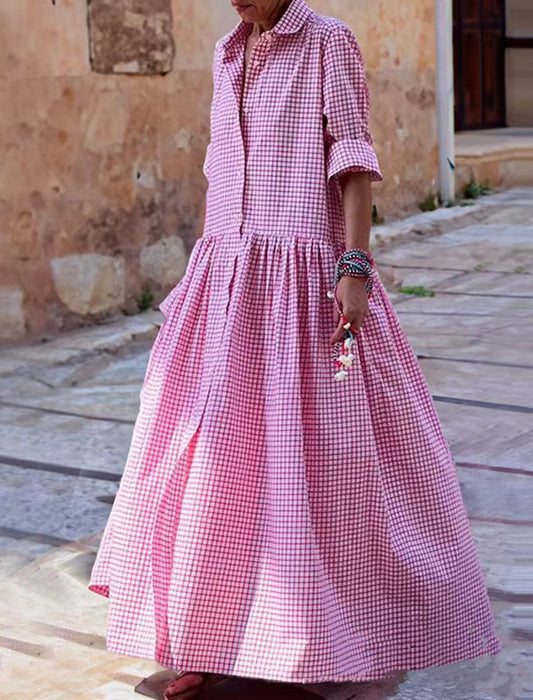 Plaid Buttoned Maxi Dress