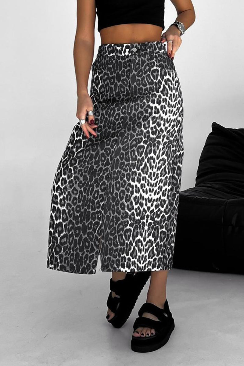 Leopard Print Midi Skirt